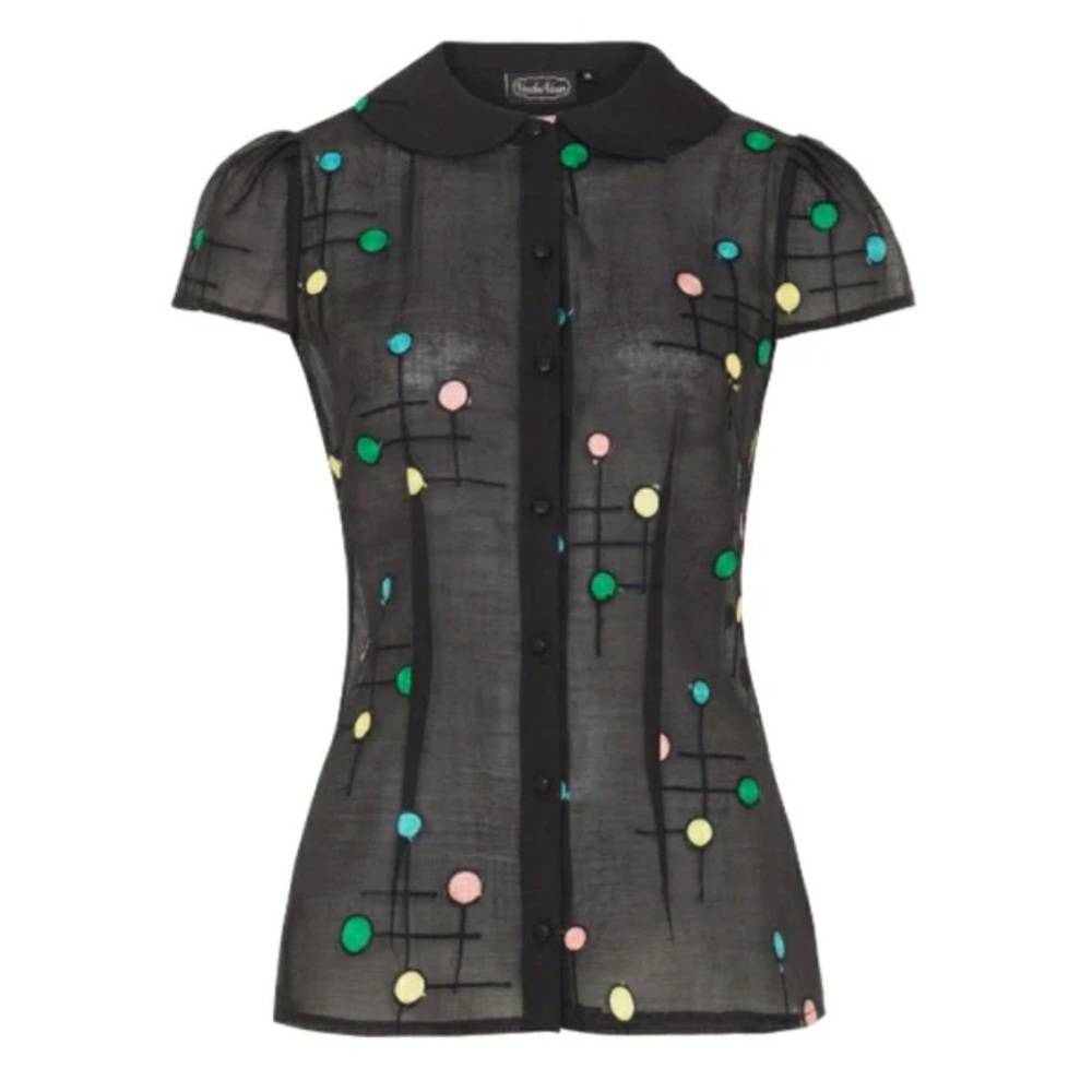 NWT Voodoo Vixen Black Dotty Textured Semi Sheer Polka Blouse